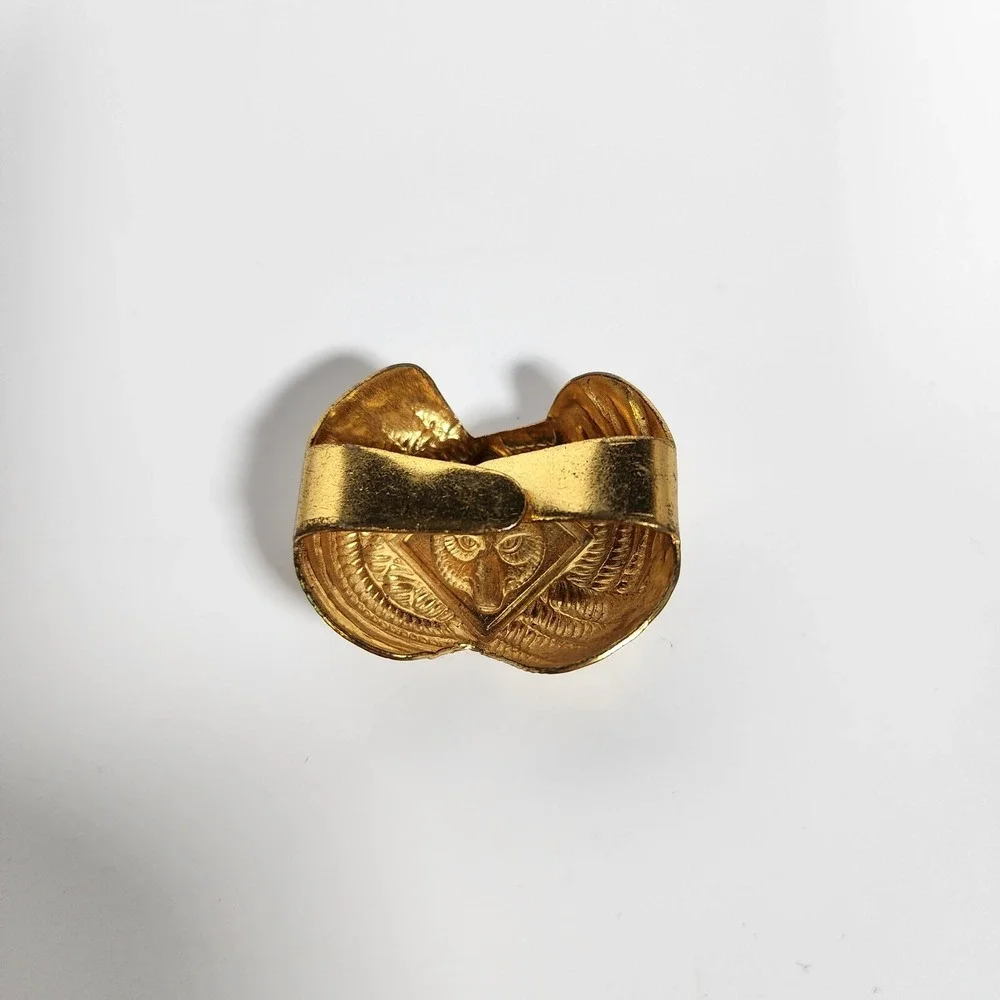 Vintage Boy Scout Cub Wolf Neckerchief Scarf Slide Tie Clip Blue Enamel Gold